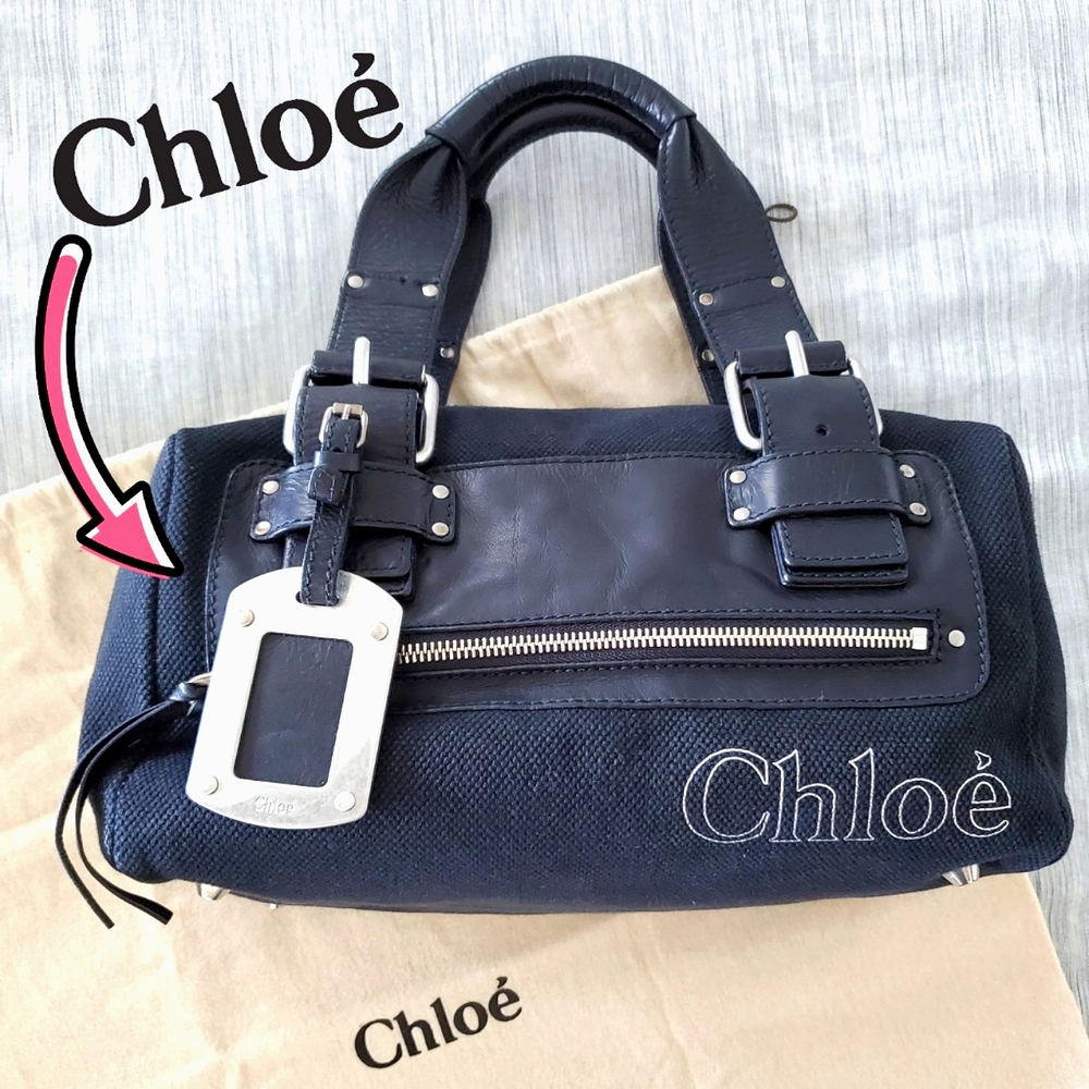 Chloé Black Leather and Canvas Handbag